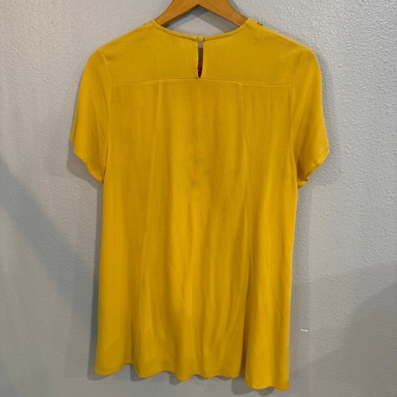 Umgee Embroidered Floral Top Women's Small Mustard Excellent Boho Short Sleeve - Picture 6 of 8